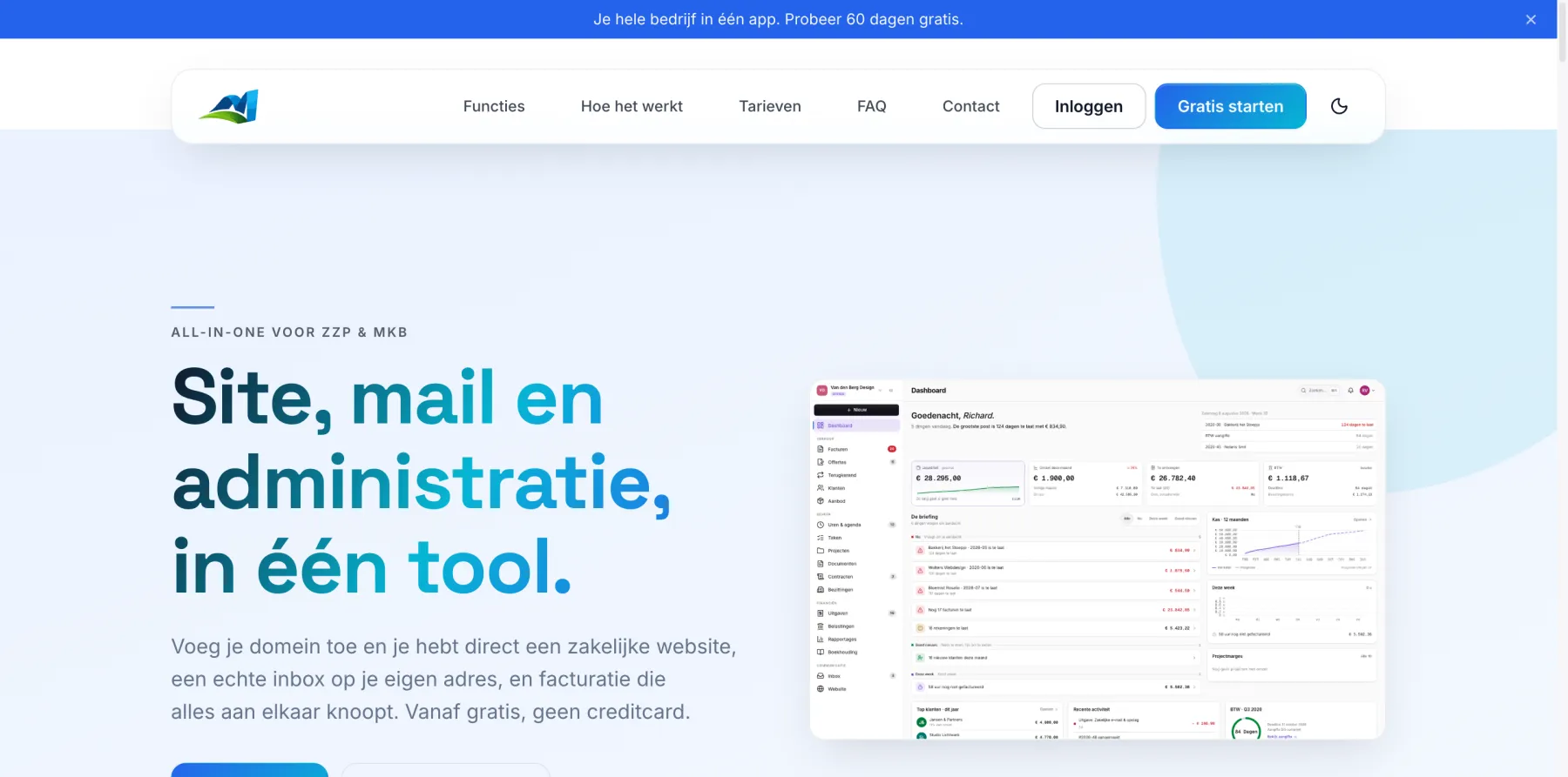 De bedrijfspagina van MyCompanyDesk, gemaakt in de websitebouwer